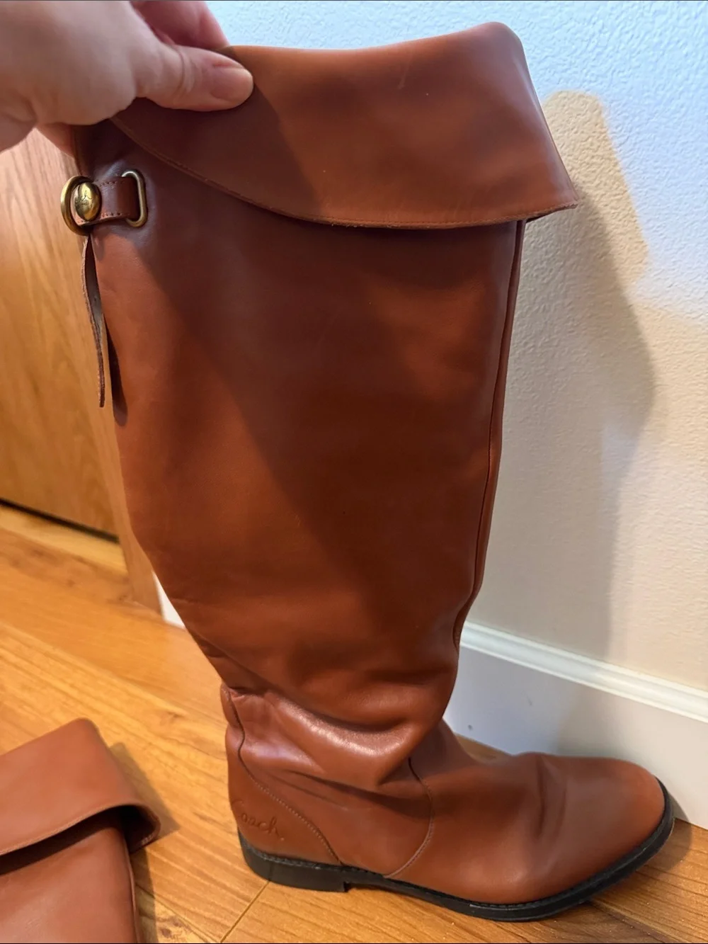 Coach Cognac Leather Fold-Over Riding Boots